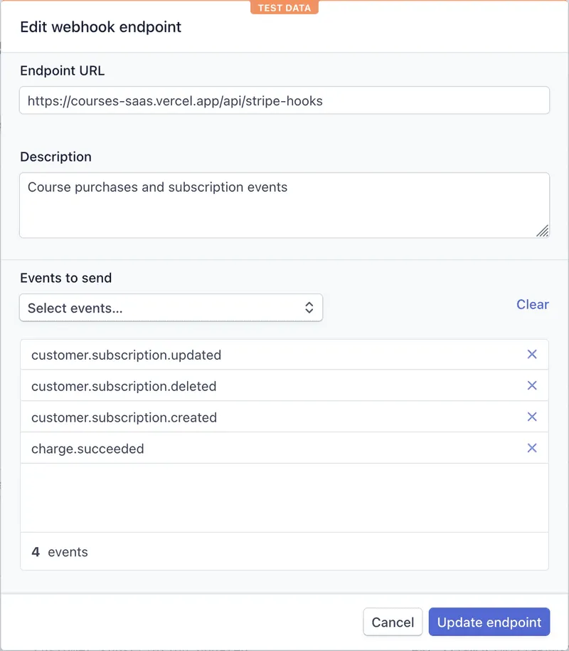 Configuring webhook endpoint in Stripe Dashboard